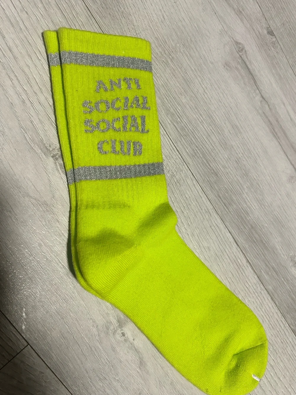Anti Social Social Club Neon Yellow Crew Socks with Silver Logo